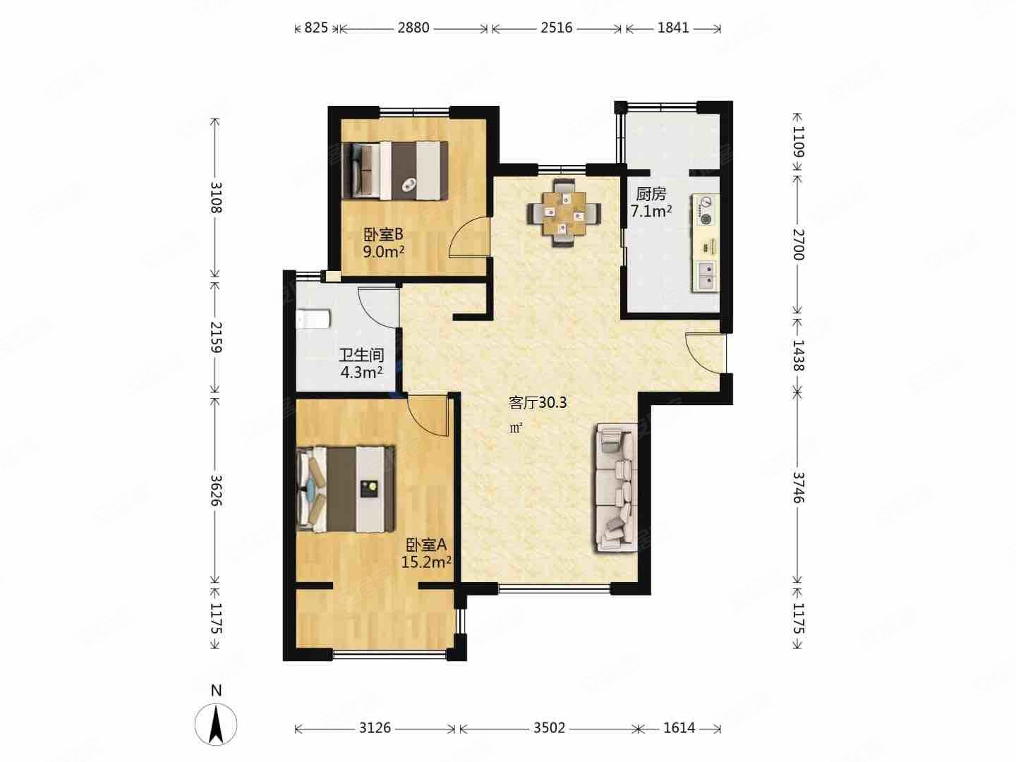 天津-西青-大寺-远洋万和城2室2厅1卫95.54㎡