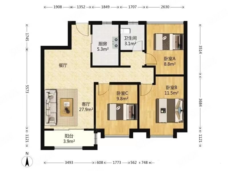 南京-江宁-百家湖-金辉禹洲金陵铭著3室2厅1卫92.3㎡