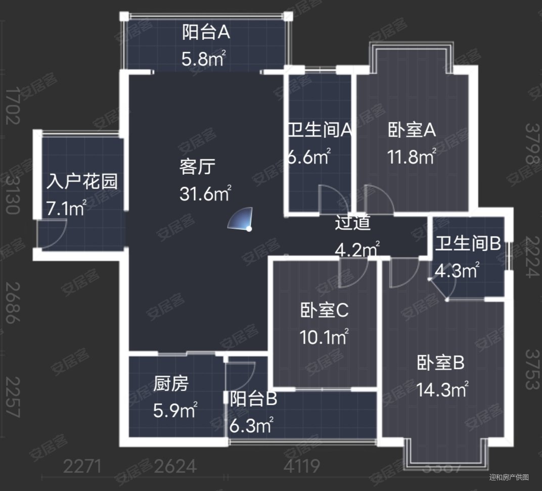 株洲-天元-滨江一村-中信蓝盾景园3室2厅2卫146㎡