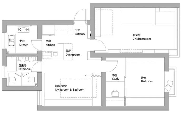 北京70㎡老屋改造，竟住下一家6口人+2个厨房，空间利用太绝了