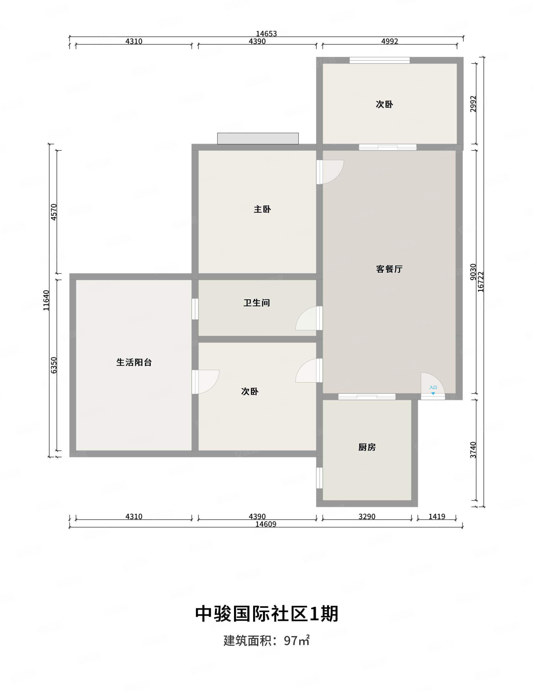 临汾-尧都-五洲国际广场-中骏国际社区1期3室2厅1卫93.09㎡