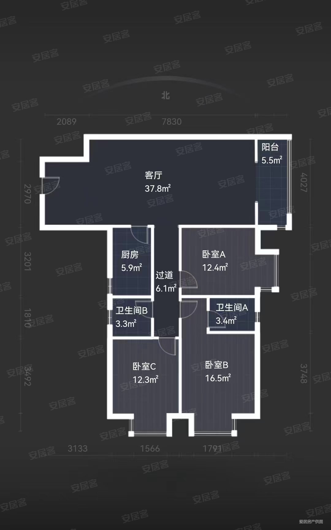 西安-未央-北二环西段-阳光新地3室2厅2卫127.44㎡