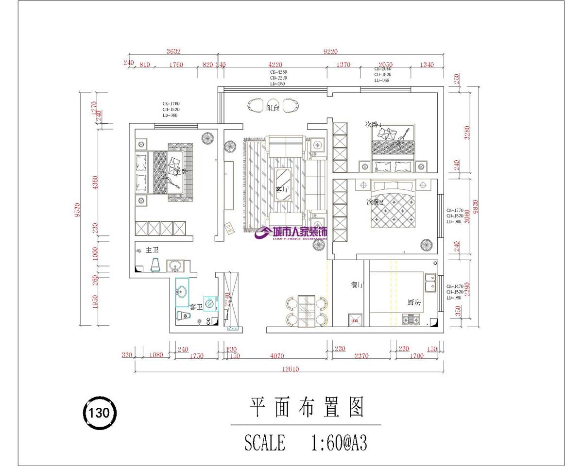 长治大辛庄小区130㎡新中式风格装修设计