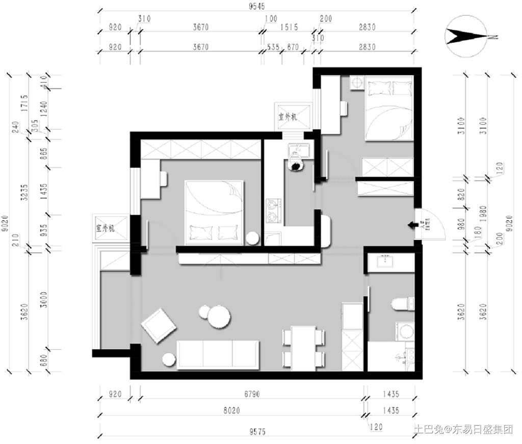 白墙子社区 77平 轻奢现代风格效果图