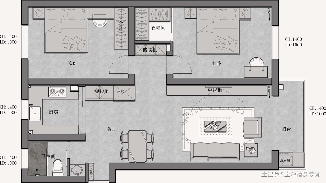 65m²温馨紧凑，小户型也能装出高级感