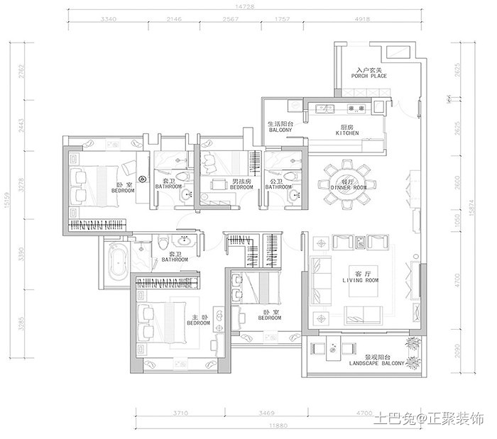 196㎡四居室中式-古典新中式