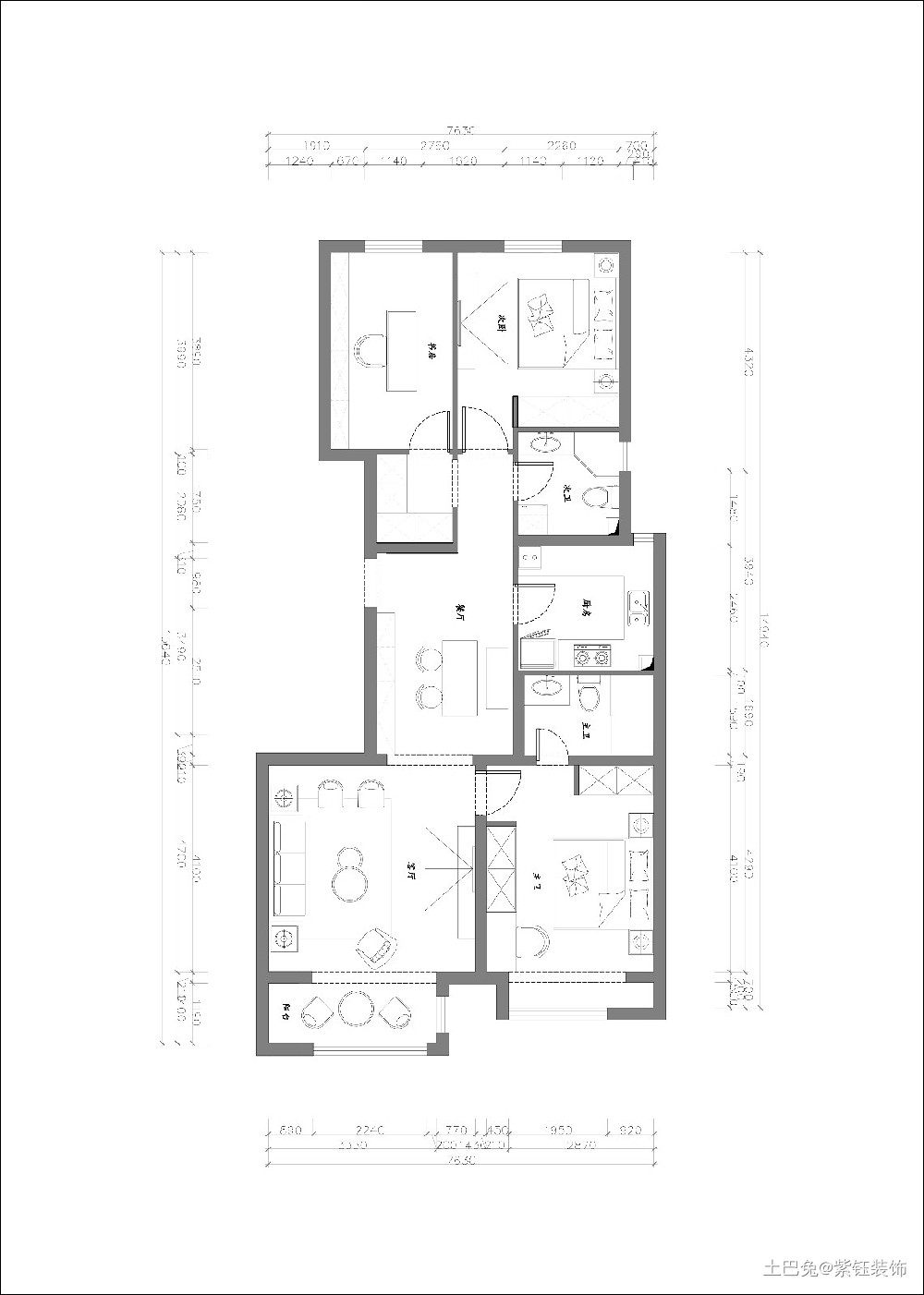 双清苑89m²三室两厅两卫一厨轻奢风