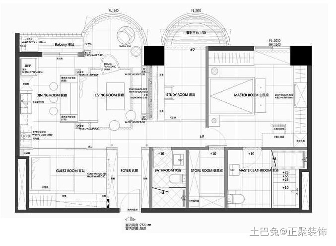 93㎡三居室潮流混搭风