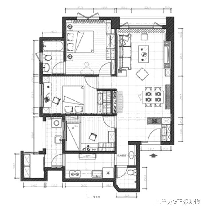 103㎡三居室美式经典