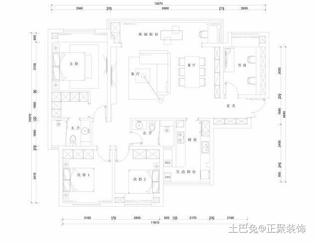 145㎡四居室中式现代风