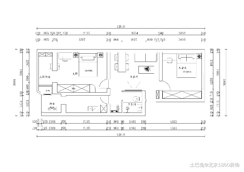 60㎡清新简约两居室