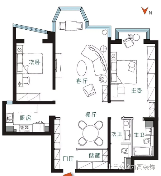 135㎡两室，多种元素，打造惊艳之家！