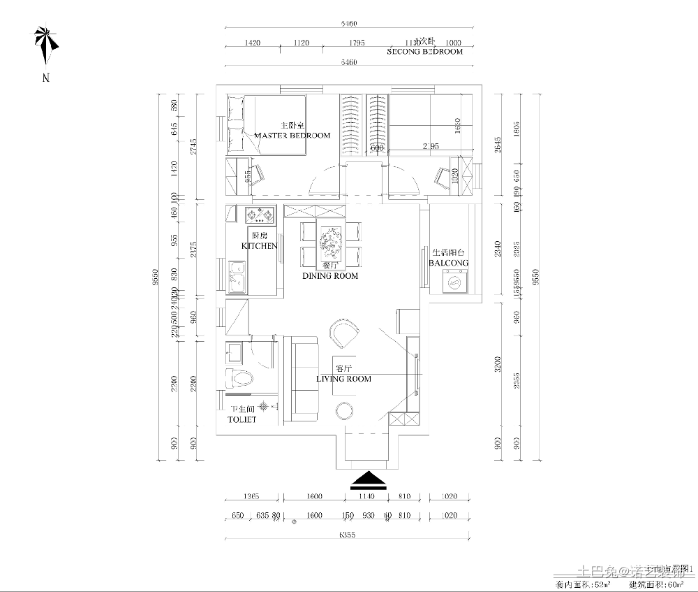 52㎡现代简约两居，简单实用