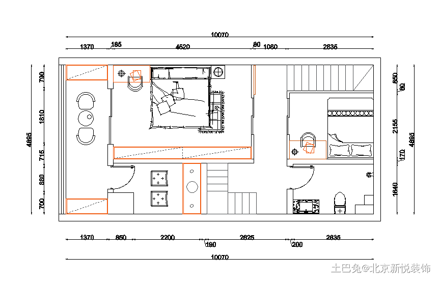 90平米两居室家装设计。
