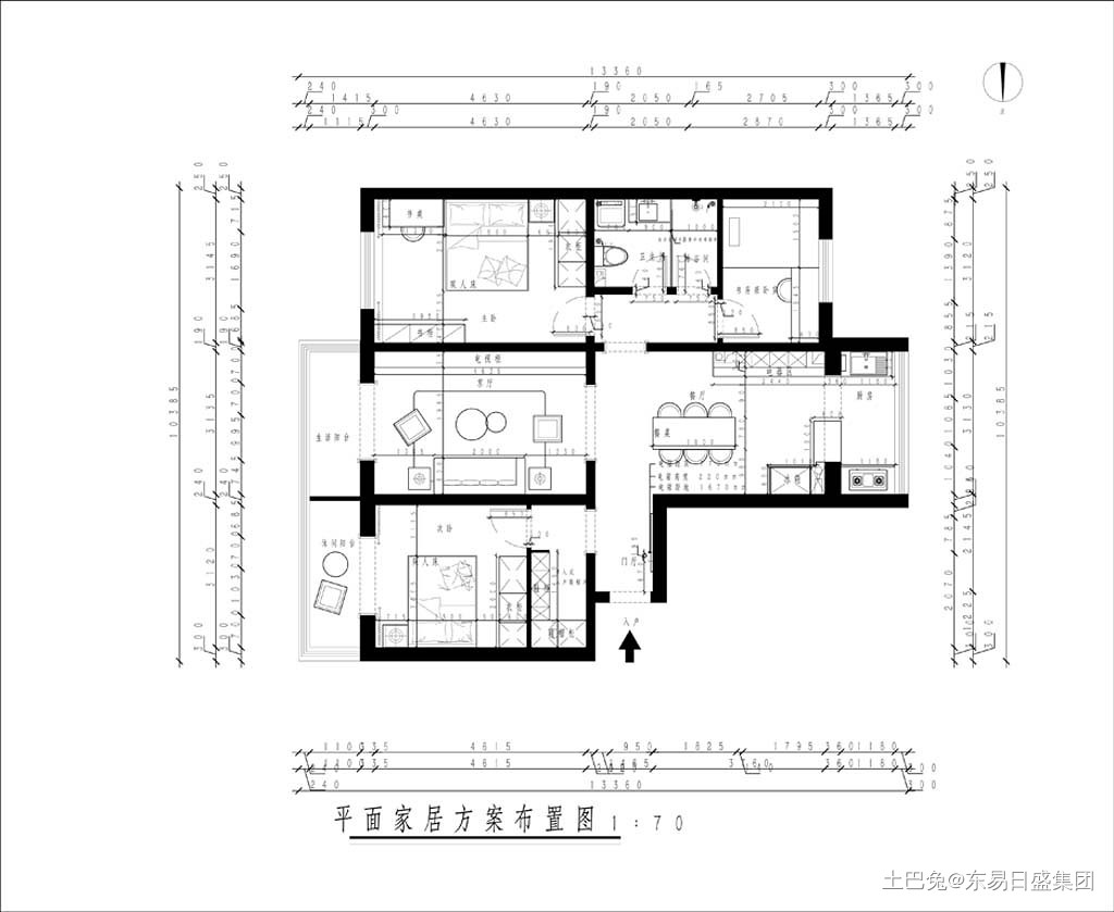 学院南路110平米三室北欧风格设计效果图