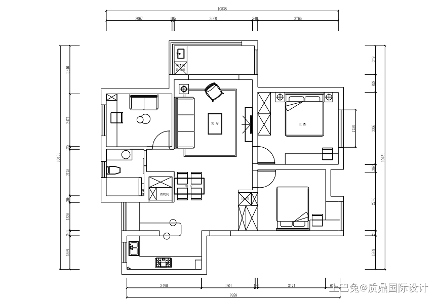 套内77m²现代轻奢，蓝色调的小温馨