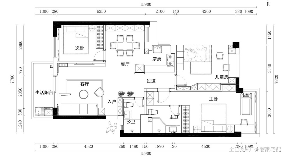 全案落地，97㎡三代同堂的家