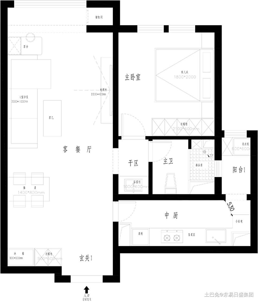 天鹅湾 75平米平层 极简装修风格